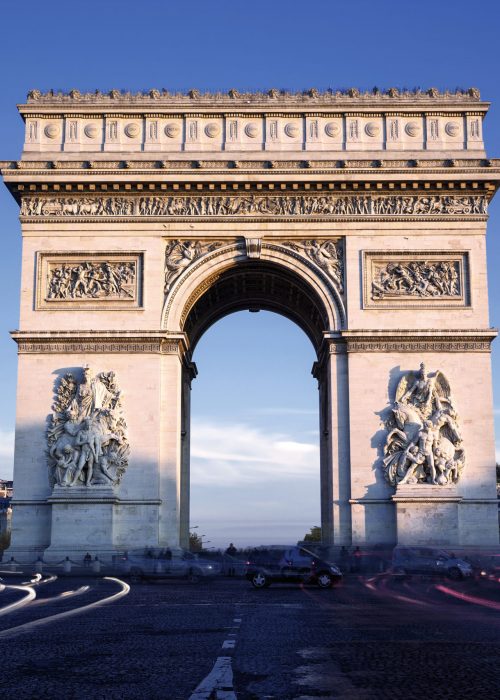 Horizontal view of famous Arc de Triomphe, Paris, France