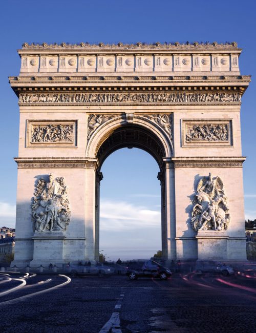 Horizontal view of famous Arc de Triomphe, Paris, France